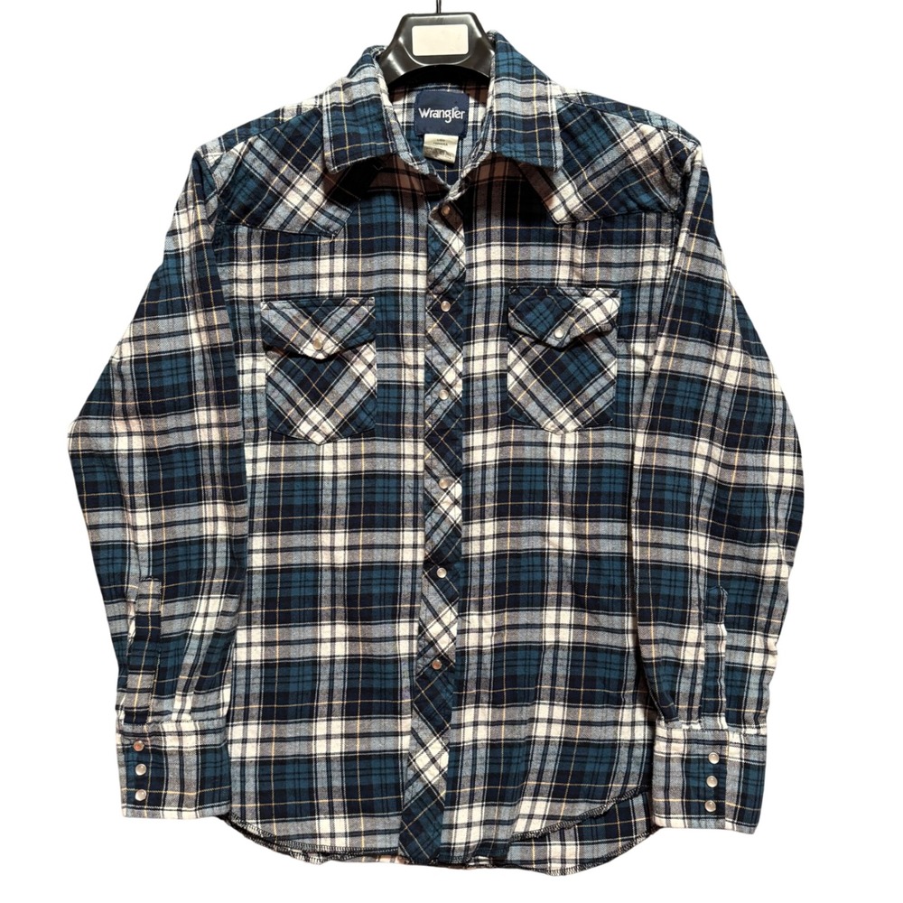 Wrangler Plaid Flannel Shirt Pearl Snap Long Sleeve Western Style‎ Large - Picture 2 of 7